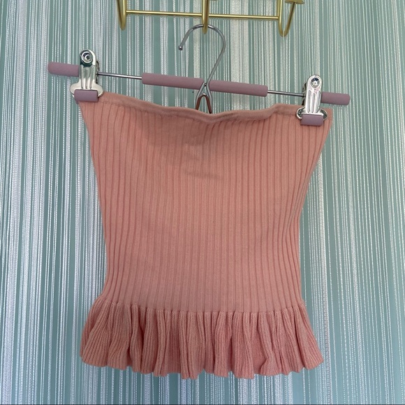 Pink Color Knit Stretchy Ribbed Ruffle Tube Top Size Small - Picture 4 of 15